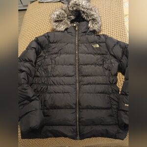 Rare The North Face Y2k Gotham  Black Puffer Coat with Faux Fur & Gold Trim